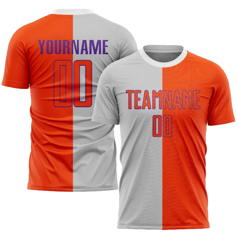 Football Jersey With Quality Stitching-Custom Gray Orange-Purple Sublimation Split Fashion Soccer Uniform Jersey