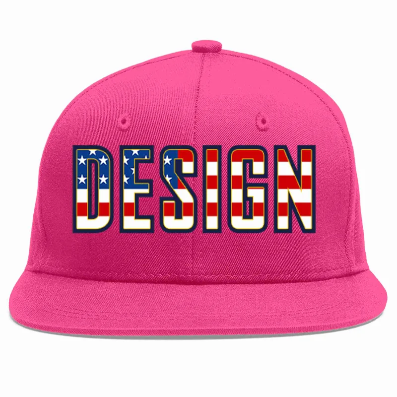 Baseball Cap For School Uniform-Custom Rose Red Vintage USA Flag-Gold Flat Eaves Sport Baseball Cap Design for Men/Women/Youth