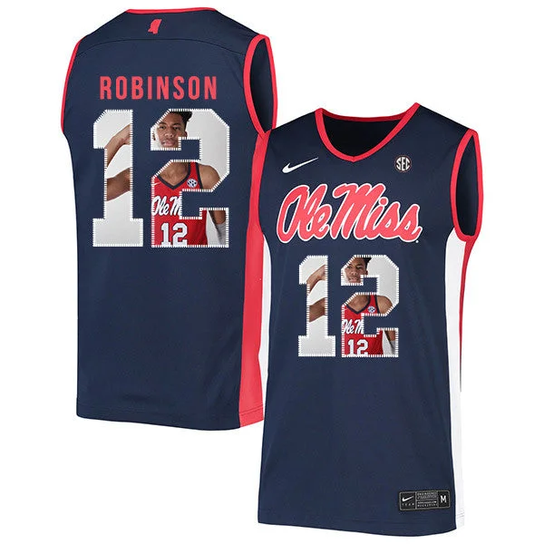 Football Jersey For Match Day-Basketball Jersey For Match Day-Ole Miss Rebels 12 Shon Robinson Navy Fashion Basketball College Basketball Jersey