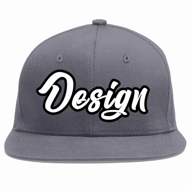 Baseball Cap For Tailgate Parties-Custom Dark Gray White-Black Flat Eaves Sport Baseball Cap Design for Men/Women/Youth