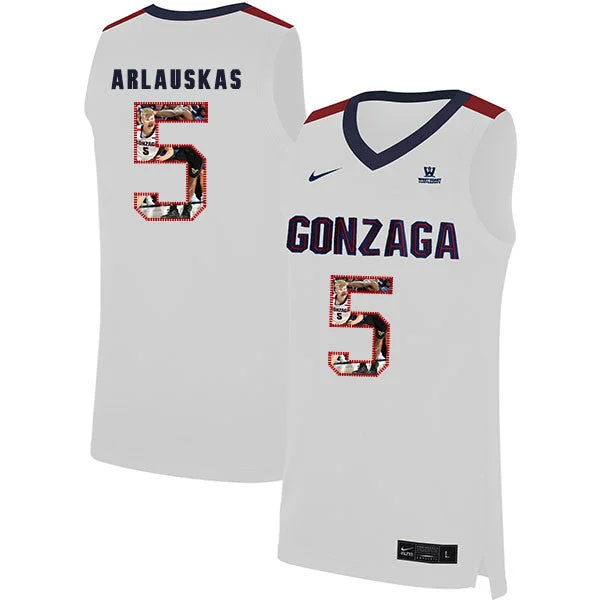 Football Jersey For Custom Orders With Logo-Basketball Jersey For Custom Orders With Logo-Gonzaga Bulldogs 5 Martynas Arlauskas White Fashion College Basketball Basketball Jersey