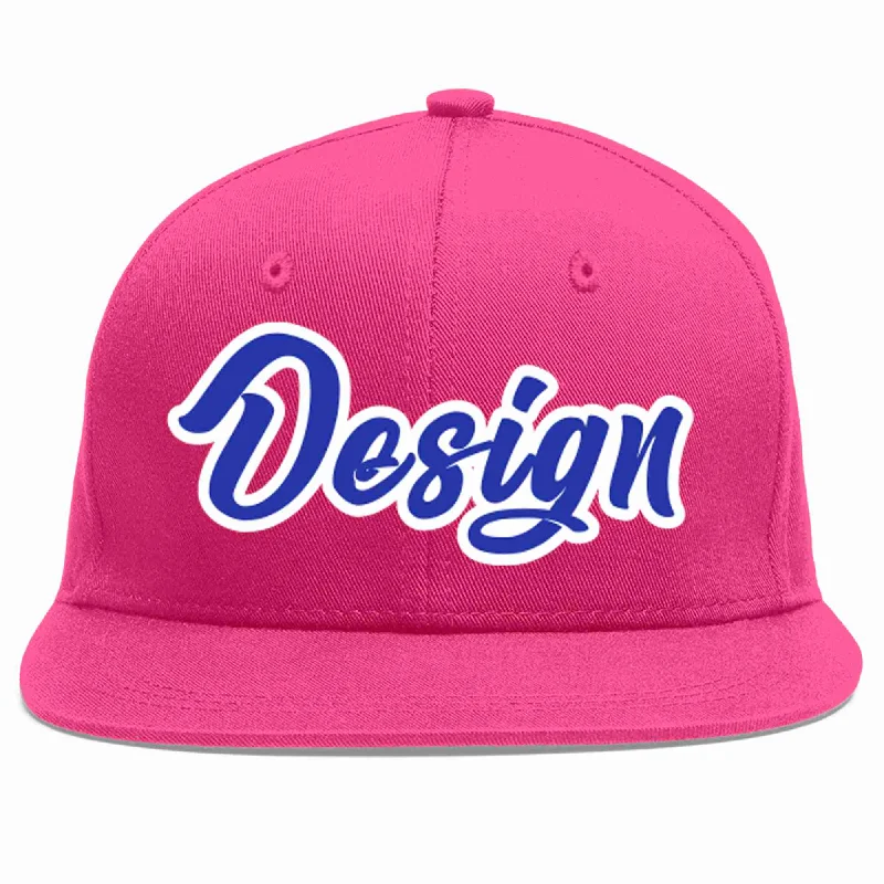 Baseball Cap With Fun Features-Custom Rose Red Royal-White Flat Eaves Sport Baseball Cap Design for Men/Women/Youth