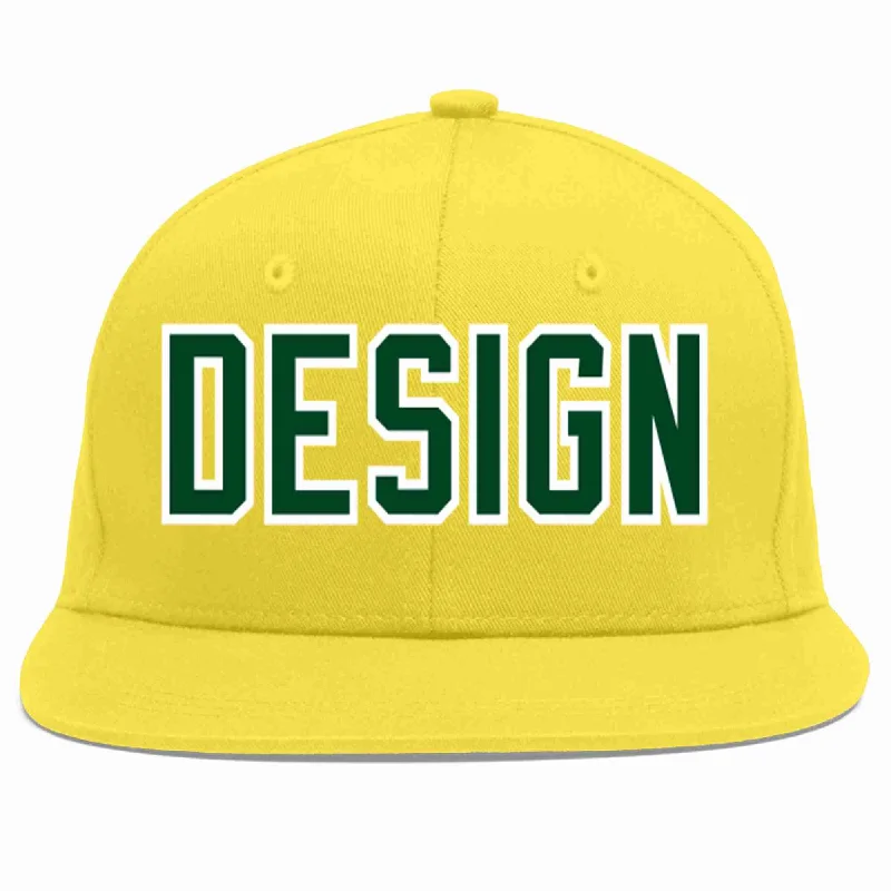 Baseball Cap For Comfortable Fit-Custom Light Gold Green-White Flat Eaves Sport Baseball Cap Design for Men/Women/Youth