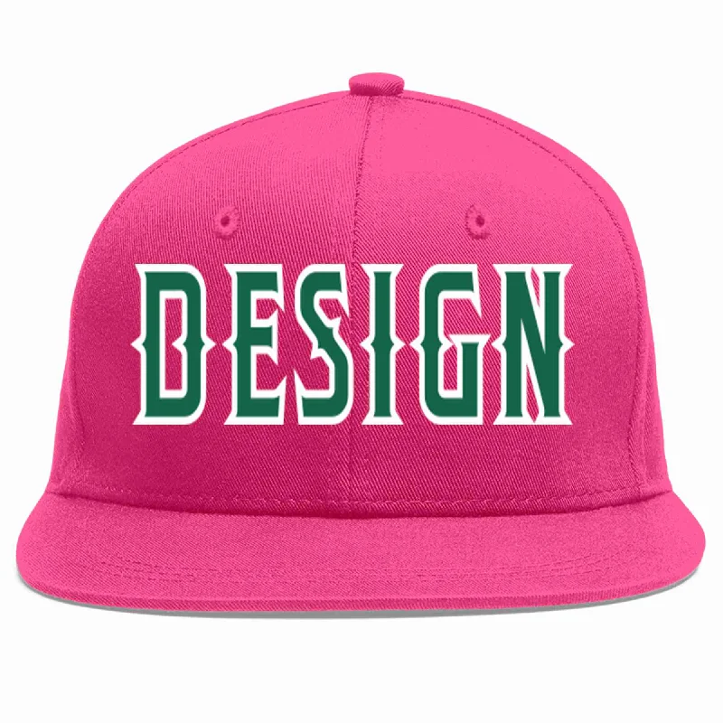 Baseball Cap With Classic Styling-Custom Rose Red Kelly Green-White Flat Eaves Sport Baseball Cap Design for Men/Women/Youth