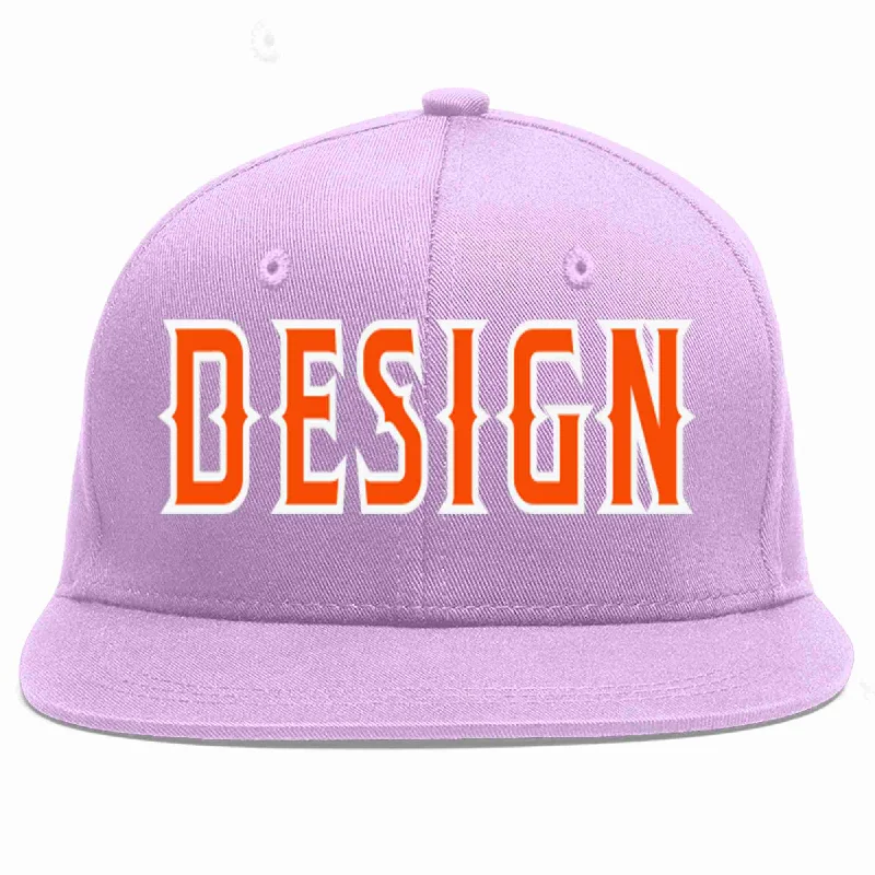 Baseball Cap For All-Day Comfort-Custom Light Purple Orange-White Flat Eaves Sport Baseball Cap Design for Men/Women/Youth