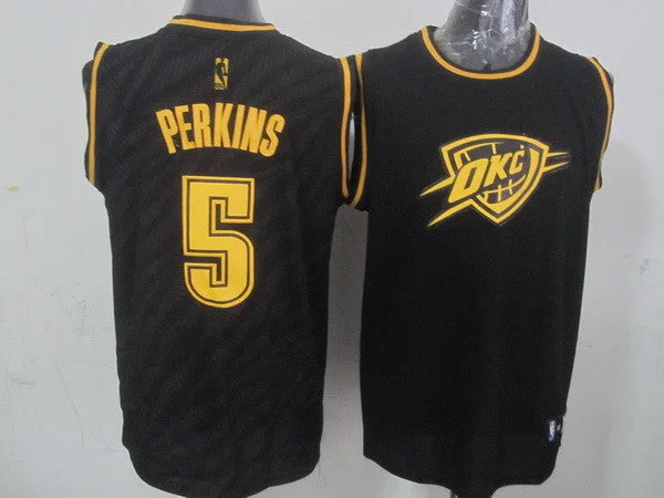 Football Jersey With Custom Numbers-Basketball Jersey With Custom Numbers-Thunder 5 Perkins Black Precious Metals Fashion Basketball Jerseys