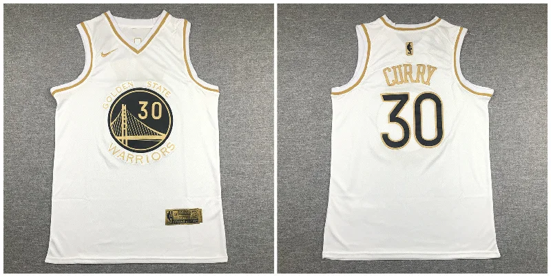 Football Jersey For Personalized Fan Gifts-Basketball Jersey For Personalized Fan Gifts-Warriors 30 Stephen Curry White Gold Swingman Basketball Jersey