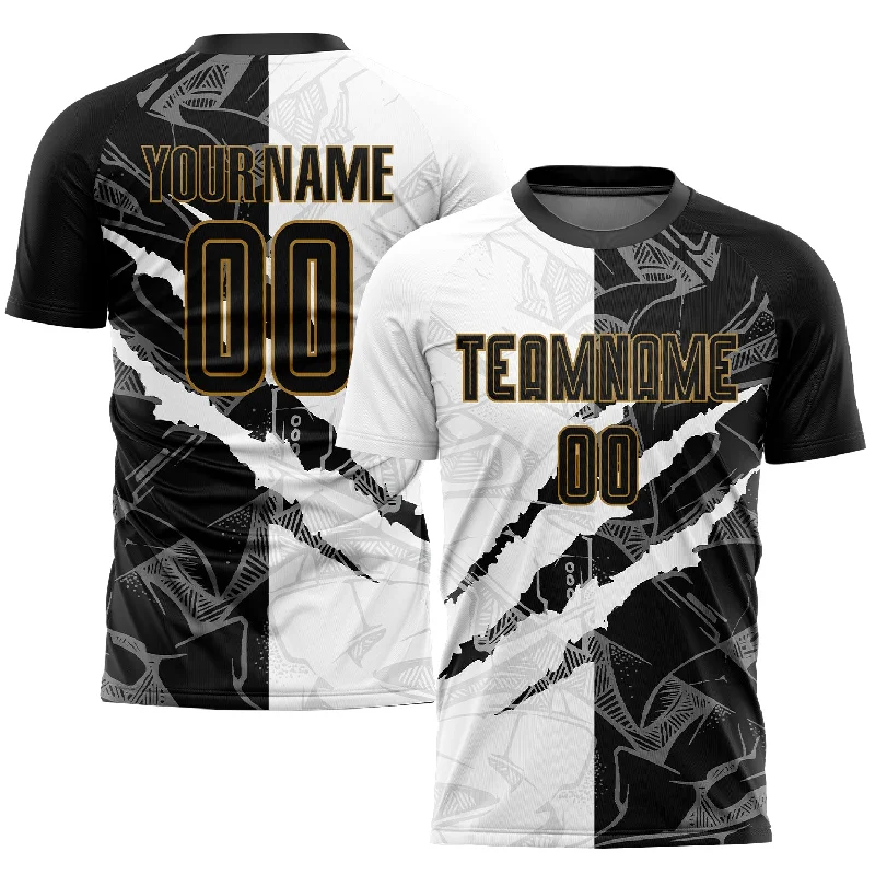 Football Jersey For Comfortable Team Uniforms-Custom Graffiti Pattern Black-Old Gold Sublimation Soccer Uniform Jersey