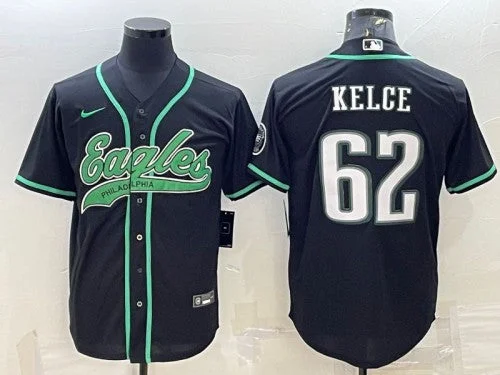 Baseball Jersey For Personalized Design-Men's Philadelphia Eagles #62 Jason Kelce Black With Patch Cool Base Stitched Baseball Jersey