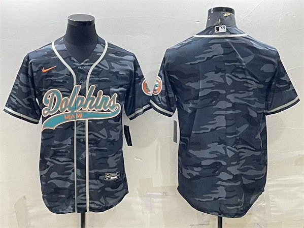 Baseball Jersey For Team Fashion-Men's Miami Dolphins Blank Gray Camo With Patch Cool Base Stitched Baseball Jersey