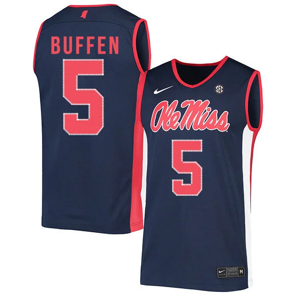 Football Jersey For Custom Orders-Basketball Jersey For Custom Orders-Ole Miss Rebels 5 KJ Buffen Navy Basketball College Basketball Jersey