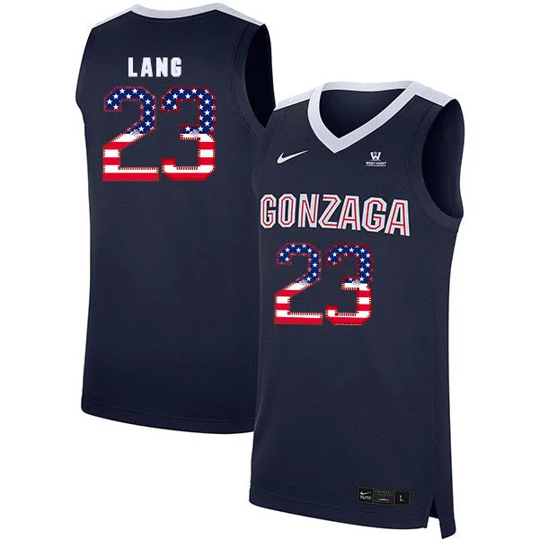 Football Jersey With Custom Graphics-Basketball Jersey With Custom Graphics-Gonzaga Bulldogs 23 Matthew Lang Navy USA Flag College Basketball Basketball Jersey