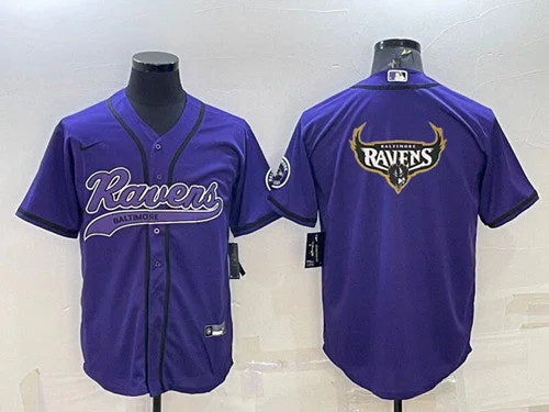 Baseball Jersey For Fan Apparel-Men's Baltimore Ravens Purple Team Big Logo With Patch Cool Base Stitched Baseball Jersey