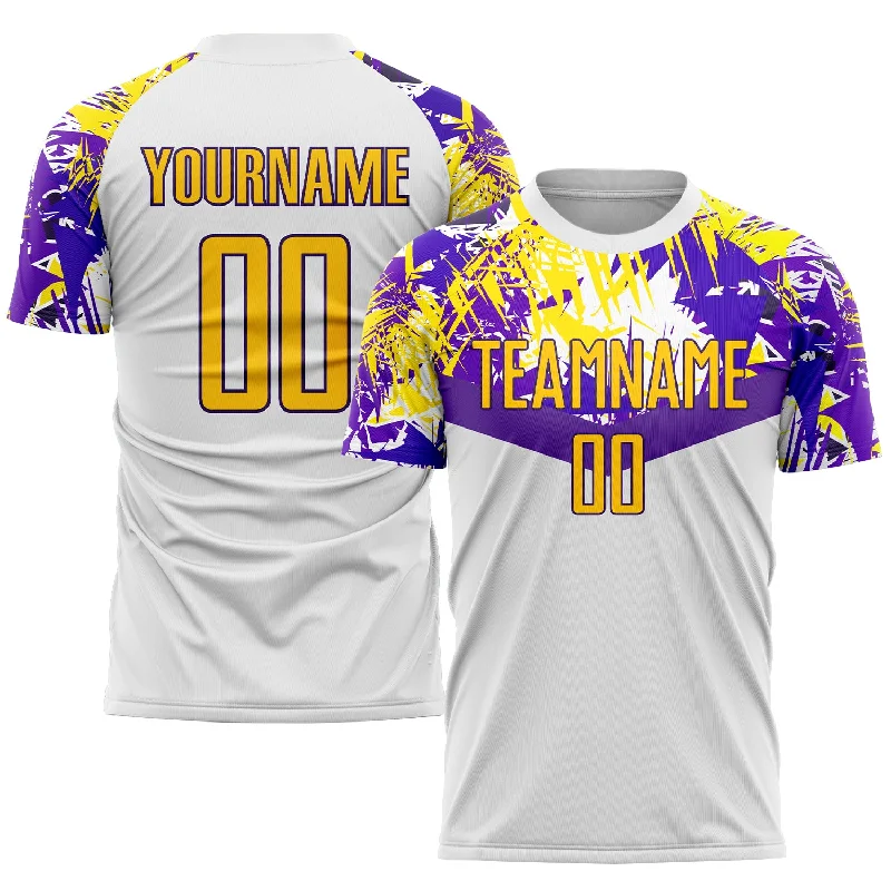 Football Jersey For Sports Merchandise-Custom White Gold-Purple Sublimation Soccer Uniform Jersey