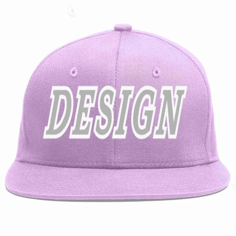 Baseball Cap With Custom Number-Custom Light Purple Gray-White Flat Eaves Sport Baseball Cap Design for Men/Women/Youth