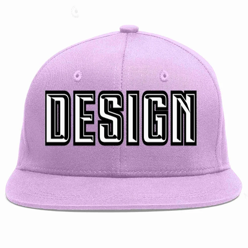 Baseball Cap For Custom Branding-Custom Light Purple White-Black Flat Eaves Sport Baseball Cap Design for Men/Women/Youth