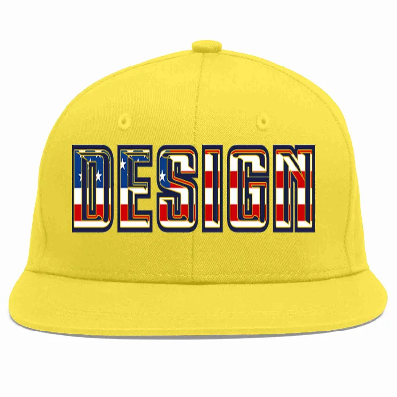 Baseball Cap For Relaxed Style-Custom Light Gold Vintage USA Flag-Gold Flat Eaves Sport Baseball Cap Design for Men/Women/Youth