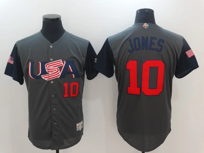 Baseball Jersey For Championship Games-Men's USA Baseball 10 Adam Jones Gray 2017 World Baseball Classic Jersey