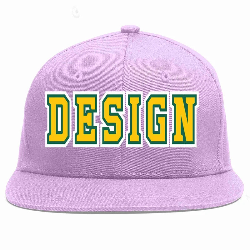 Baseball Cap With Cool Straps-Custom Light Purple Gold-Kelly Green Flat Eaves Sport Baseball Cap Design for Men/Women/Youth