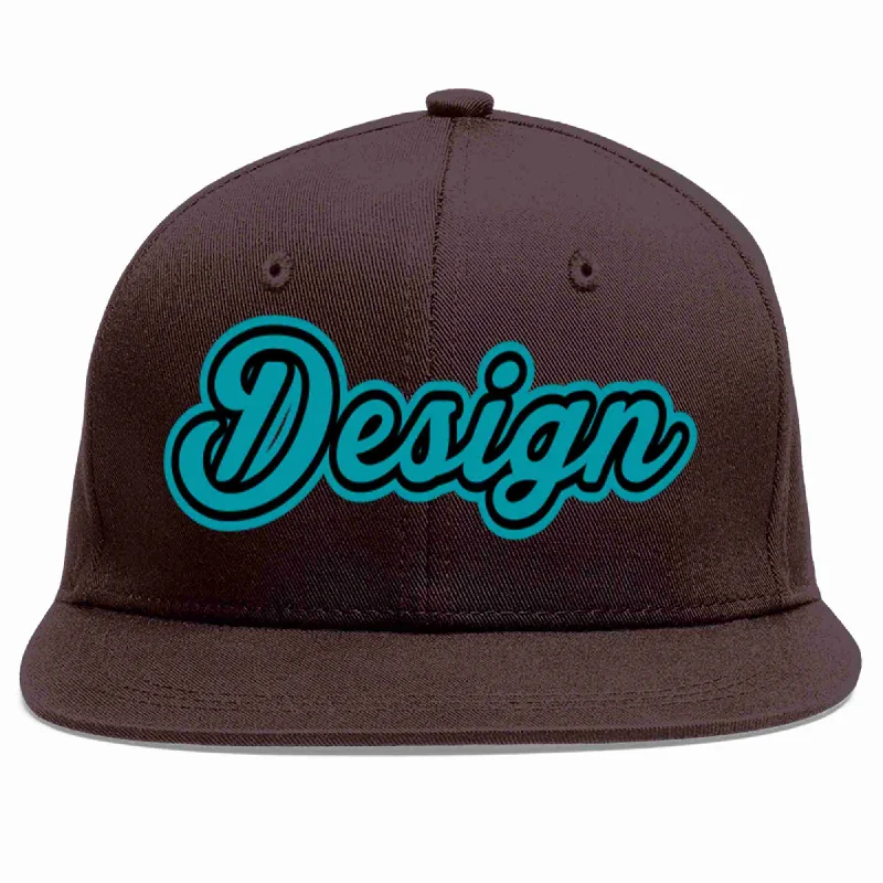 Baseball Cap For Holiday Gifts-Custom Brown Aqua-Black Flat Eaves Sport Baseball Cap Design for Men/Women/Youth