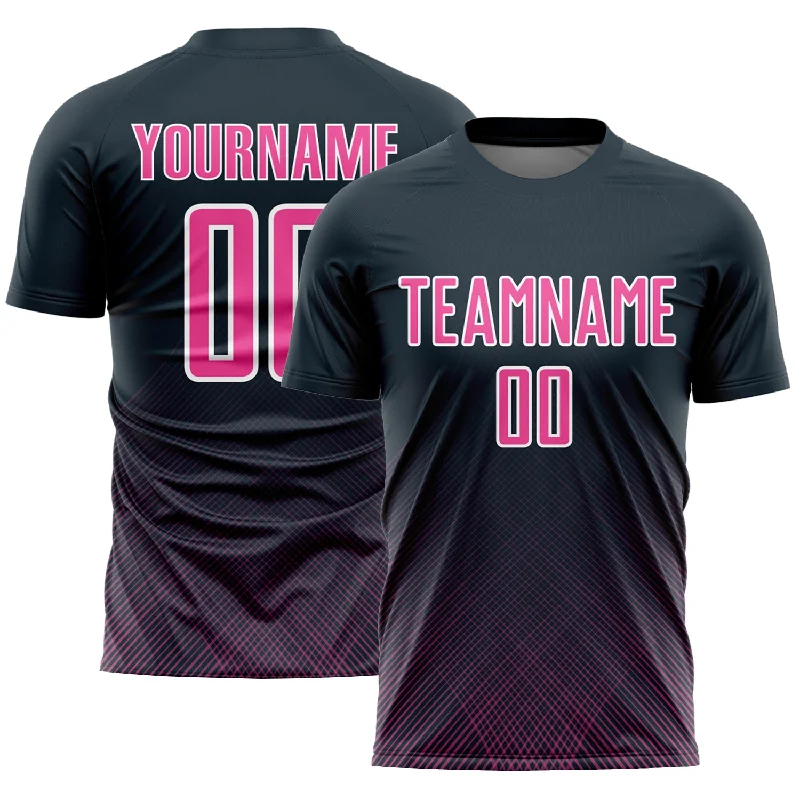 Football Jersey For Personalized Numbering-Custom Navy Pink-White Lines Sublimation Soccer Uniform Jersey