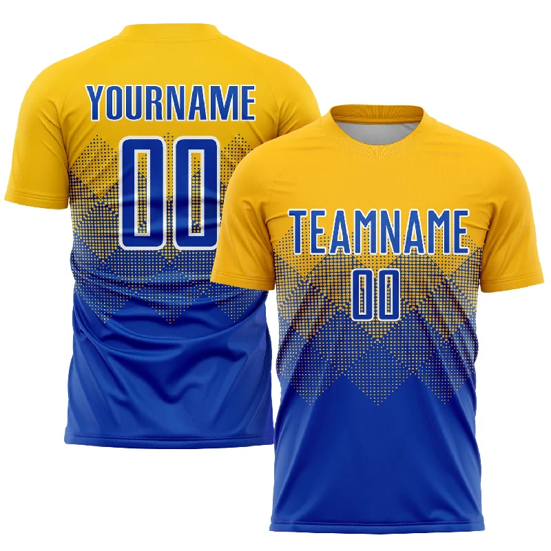 Football Jersey For Unique Player Orders-Custom Gold Royal-White Sublimation Soccer Uniform Jersey