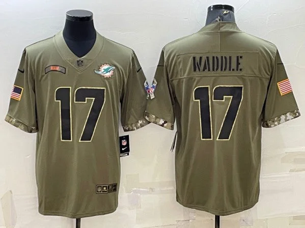 Baseball Jersey For Personalized Gifts-Men's Miami Dolphins #17 Jaylen Waddle 2022 Olive Salute To Service Limited Stitched Baseball Jersey