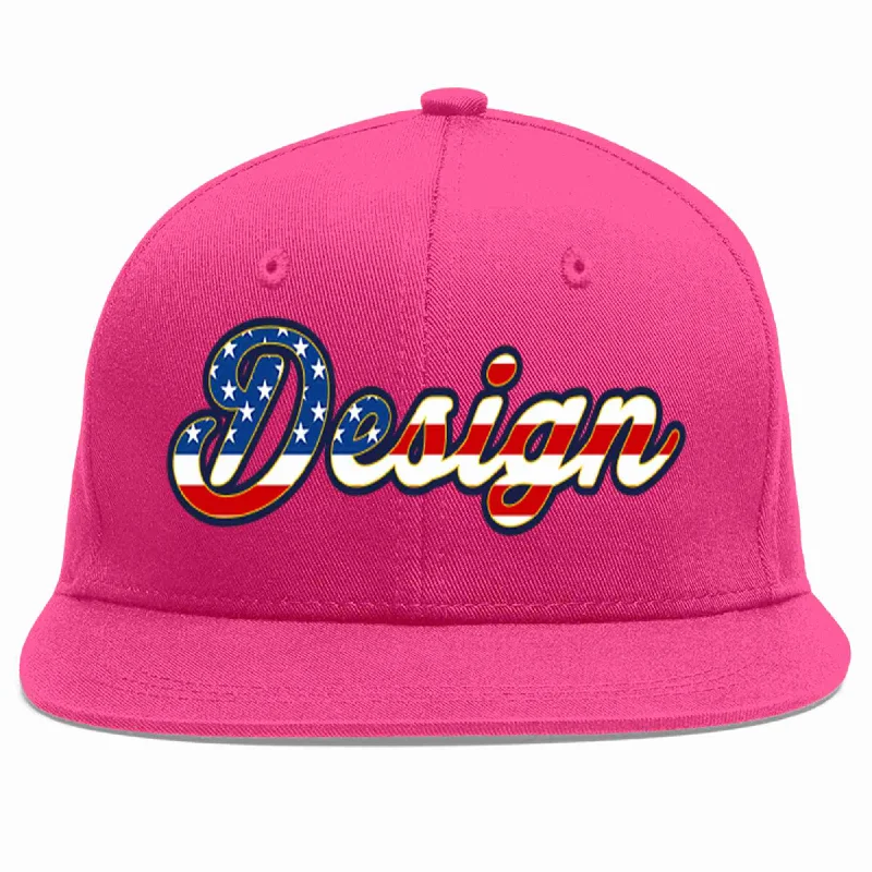 Baseball Cap With Fashionable Details-Custom Rose Red Vintage USA Flag-Gold Flat Eaves Sport Baseball Cap Design for Men/Women/Youth