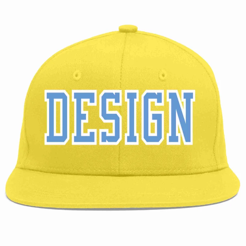 Baseball Cap For Youth Teams-Custom Light Gold Light Blue-White Flat Eaves Sport Baseball Cap Design for Men/Women/Youth