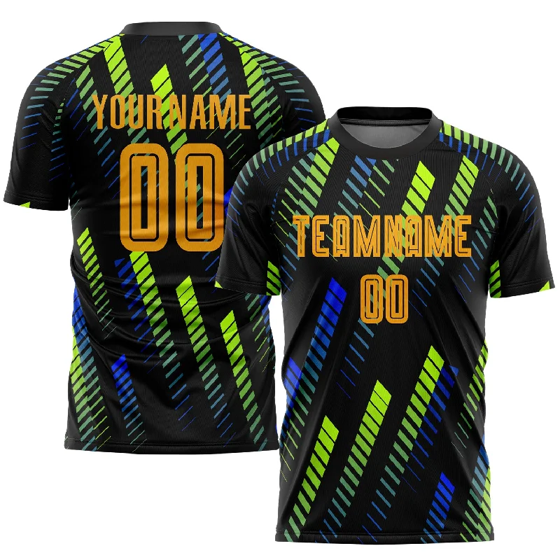 Football Jersey With Custom Numbers-Custom Black Gold-Neon Green Sublimation Soccer Uniform Jersey