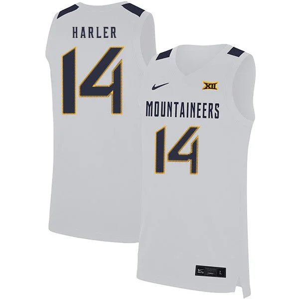 Football Jersey With Custom Graphics For Team-Basketball Jersey With Custom Graphics For Team-West Virginia Mountaineers 14 Chase Harler White Basketball College Basketball Jersey