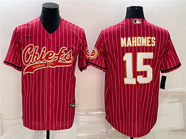 Baseball Jersey With Personalized Text-Men's Kansas City Chiefs #15 Patrick Mahomes Red With Patch Cool Base Stitched Baseball Jersey