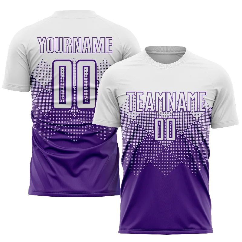 Football Jersey With Bold Team Graphics-Custom Purple White Sublimation Soccer Uniform Jersey