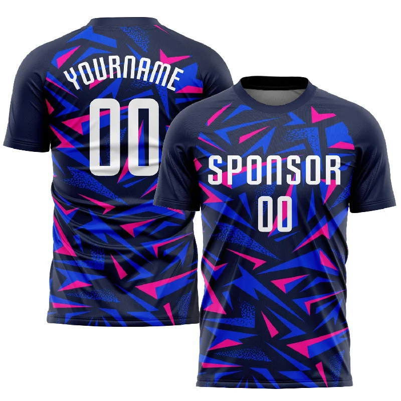 Football Jersey For Personalized Embroidered Designs-Custom Navy White-Pink Sublimation Soccer Uniform Jersey