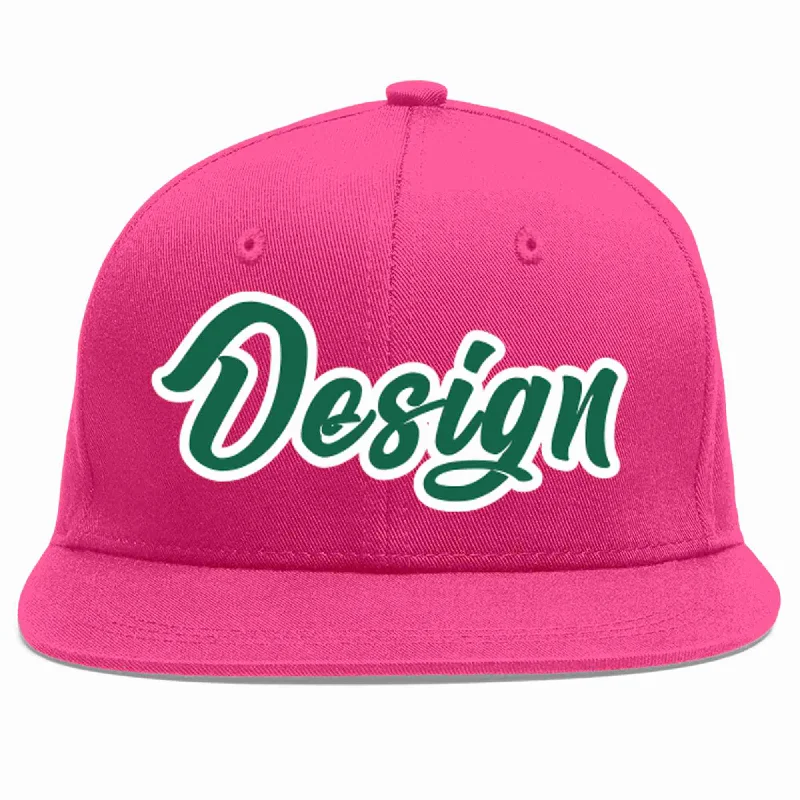 Baseball Cap With Reflective Features-Custom Rose Red Kelly Green-White Flat Eaves Sport Baseball Cap Design for Men/Women/Youth