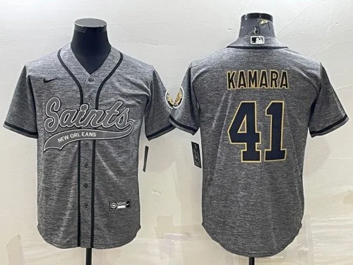 Baseball Jersey For Ultimate Performance-Men's New Orleans Saints #41 Alvin Kamara Gray With Patch Cool Base Stitched Baseball Jersey