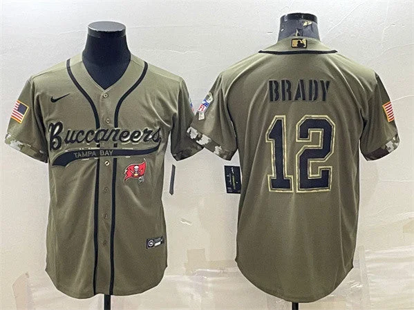 Baseball Jersey For Baseball Enthusiasts-Men's Tampa Bay Buccaneers #12 Tom Brady Olive 2022 Salute To Service Cool Base Stitched Baseball Jersey