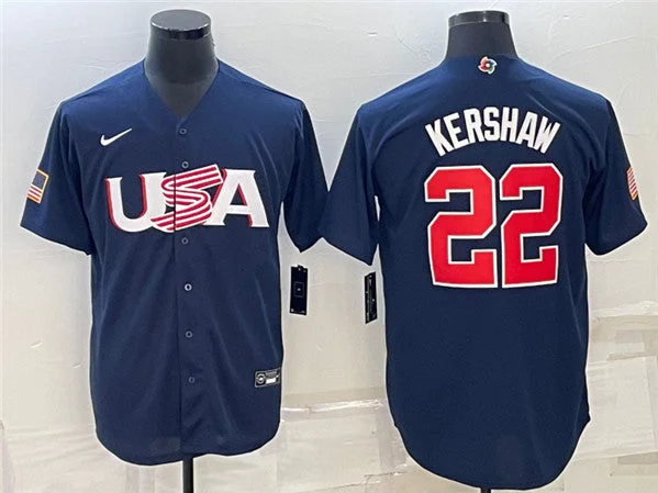 Baseball Jersey With Custom Printing-Men's USA Baseball #22 Clayton Kershaw 2023 Navy World Baseball Classic Stitched Jersey