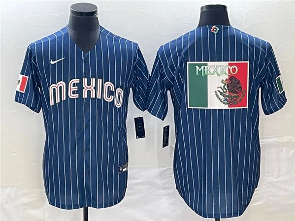 Baseball Jersey For Stylish Wear-Men's Mexico Baseball Navy Team Big Logo World Baseball Classic Stitched Jersey 002