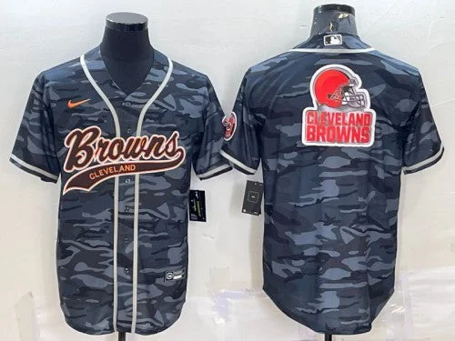 Baseball Jersey With Sporty Look-Men's Cleveland Browns Gray Camo Team Big Logo With Patch Cool Base Stitched Baseball Jersey