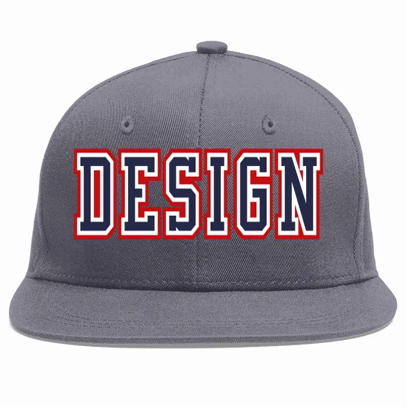 Baseball Cap For Comfortable Fit-Custom Dark Gray Navy-White Flat Eaves Sport Baseball Cap Design for Men/Women/Youth