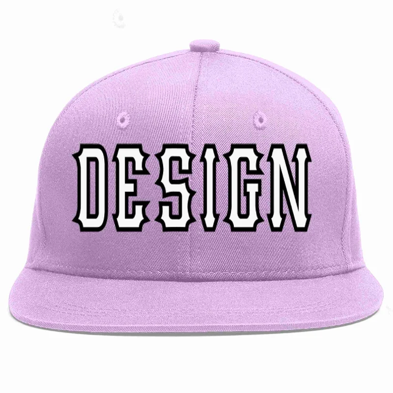 Baseball Cap For Event Merchandising-Custom Light Purple White-Black Flat Eaves Sport Baseball Cap Design for Men/Women/Youth