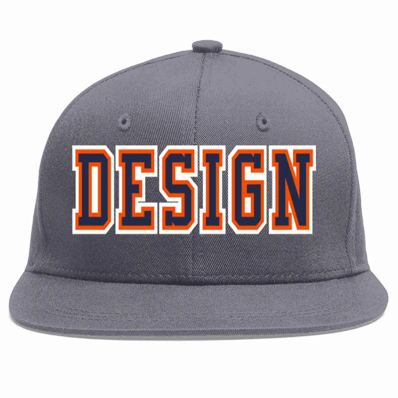 Baseball Cap With Vintage Styling-Custom Dark Gray Navy-Orange Flat Eaves Sport Baseball Cap Design for Men/Women/Youth