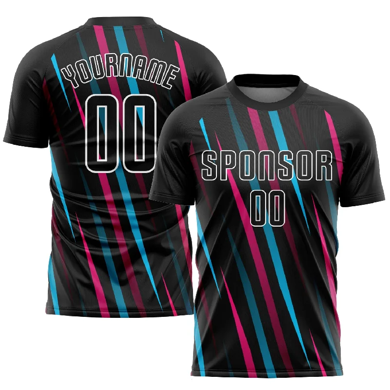 Football Jersey With Custom Colors-Custom Black Black Light Blue-Pink Sublimation Soccer Uniform Jersey