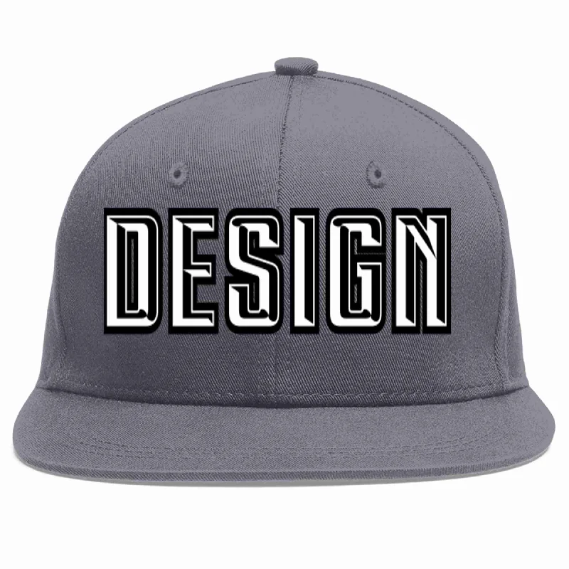 Baseball Cap For Street Style-Custom Dark Gray White-Black Flat Eaves Sport Baseball Cap Design for Men/Women/Youth