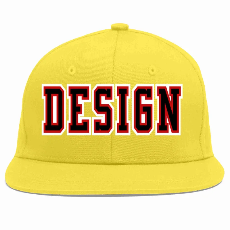 Baseball Cap With Text Slogans-Custom Light Gold Black-Red Flat Eaves Sport Baseball Cap Design for Men/Women/Youth