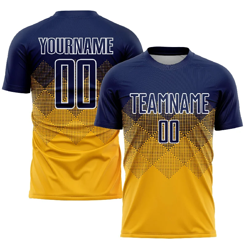 Football Jersey With Name On Back-Custom Gold Navy-White Sublimation Soccer Uniform Jersey