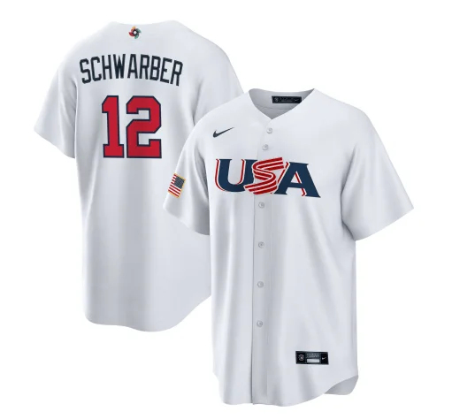 Baseball Jersey For Personalized Numbering-Men's USA Baseball #12 Kyle Schwarber 2023 White World Baseball Classic Stitched Jersey