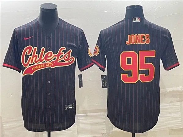 Custom Baseball Jersey For Gifts-Men's Kansas City Chiefs #95 Chris Jones Black With Patch Cool Base Stitched Baseball Jersey