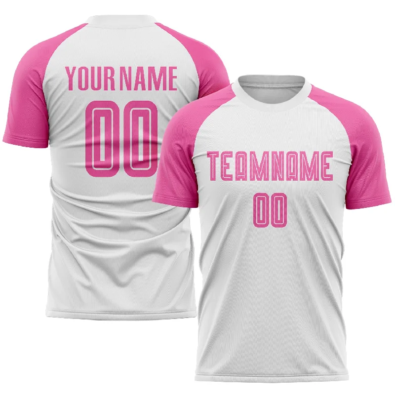 Football Jersey For Custom Group Orders-Custom White Pink Sublimation Soccer Uniform Jersey